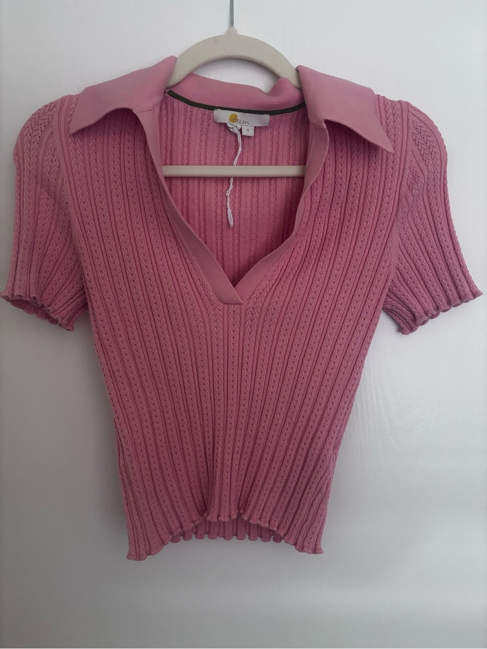 Boden women's  Pink Ribbed Polo V-Neck Knit Top